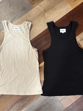 MATE the Label Tencel Ribbed Tank Top Bundle Cream Off White Black Size Small